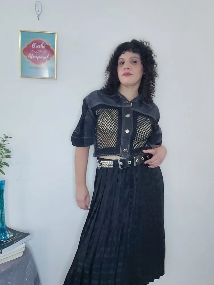 Saia preta plissada vintage