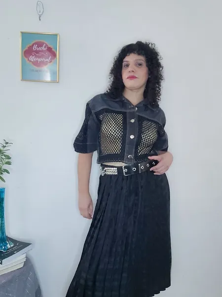 Saia preta plissada vintage