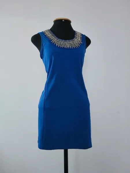 vestido azul apliques marisa tam g