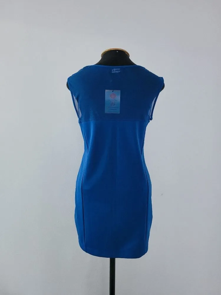 vestido azul apliques marisa tam g