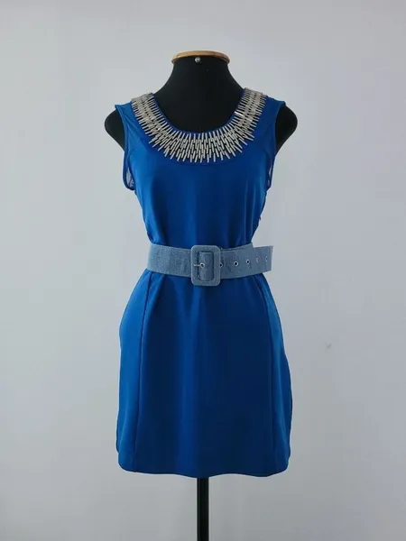 vestido azul apliques marisa tam g