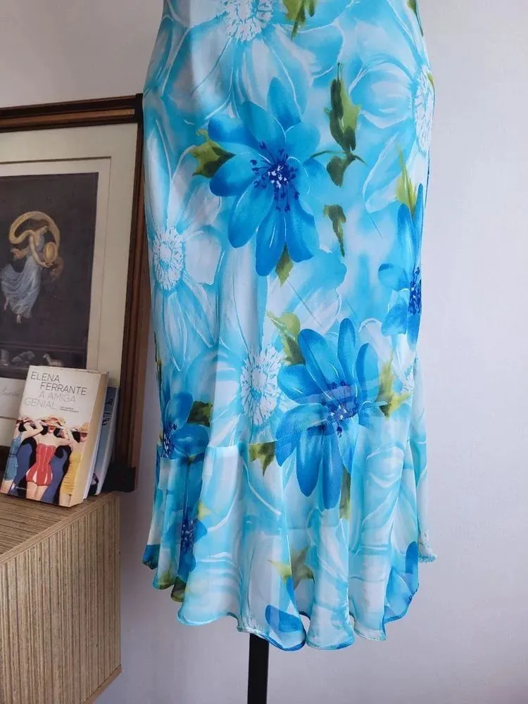 vestido azul floral vintage tam M