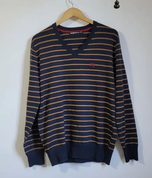 blusa tng listrada azul e dourado