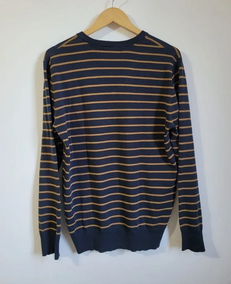blusa tng listrada azul e dourado