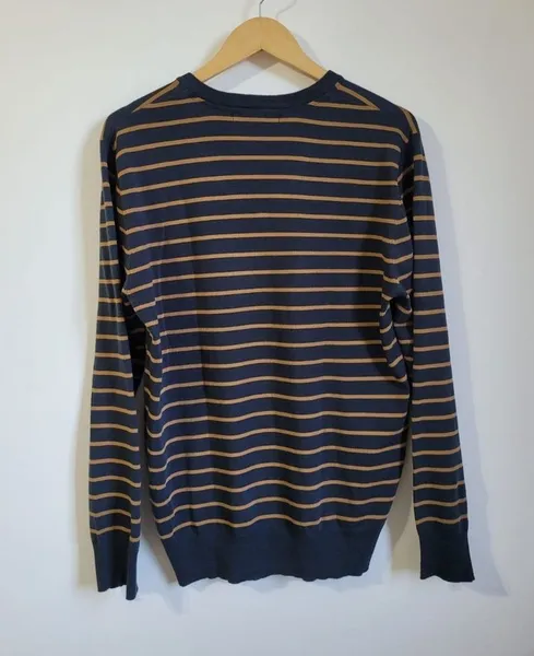 blusa tng listrada azul e dourado
