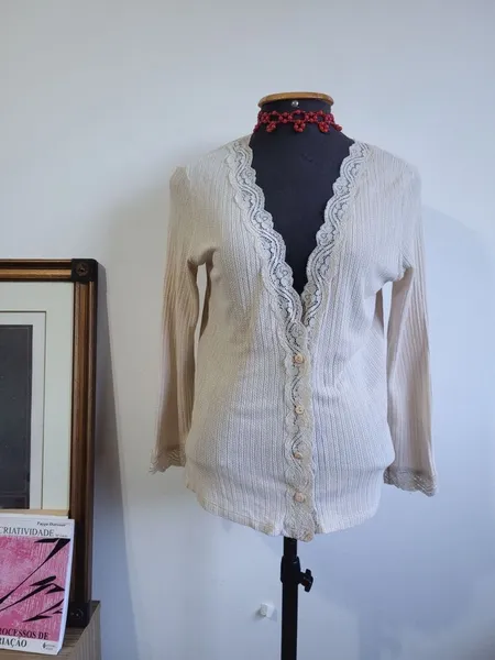 cardigan le lis blanc areia renda