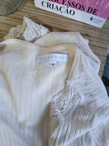 cardigan le lis blanc areia renda