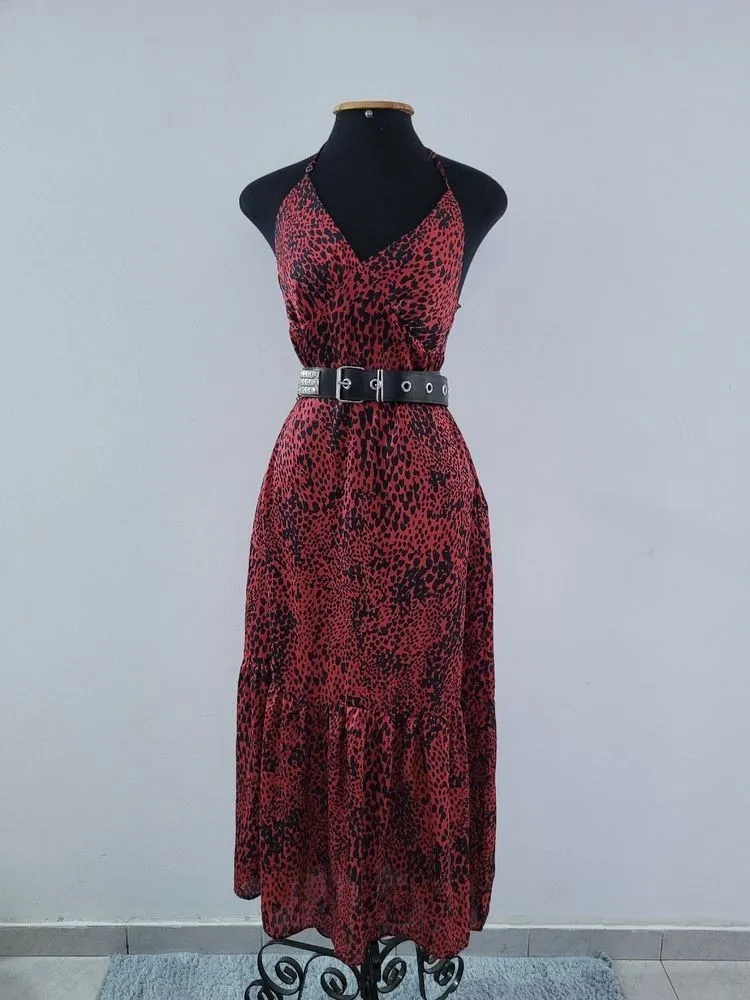 vestido animal print vermelho