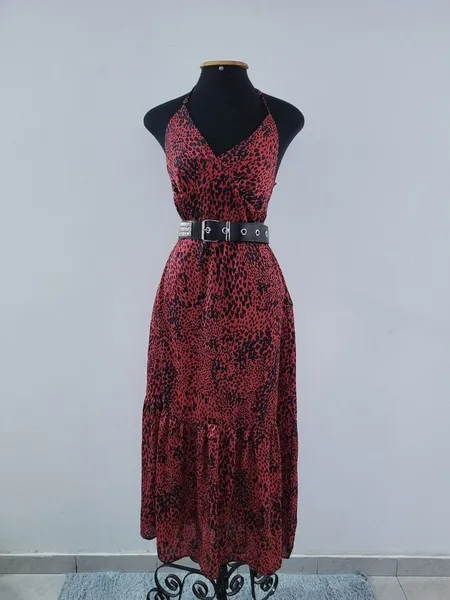 vestido animal print vermelho