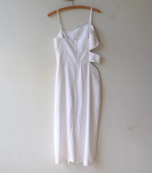 vestido midi recortes linho branco