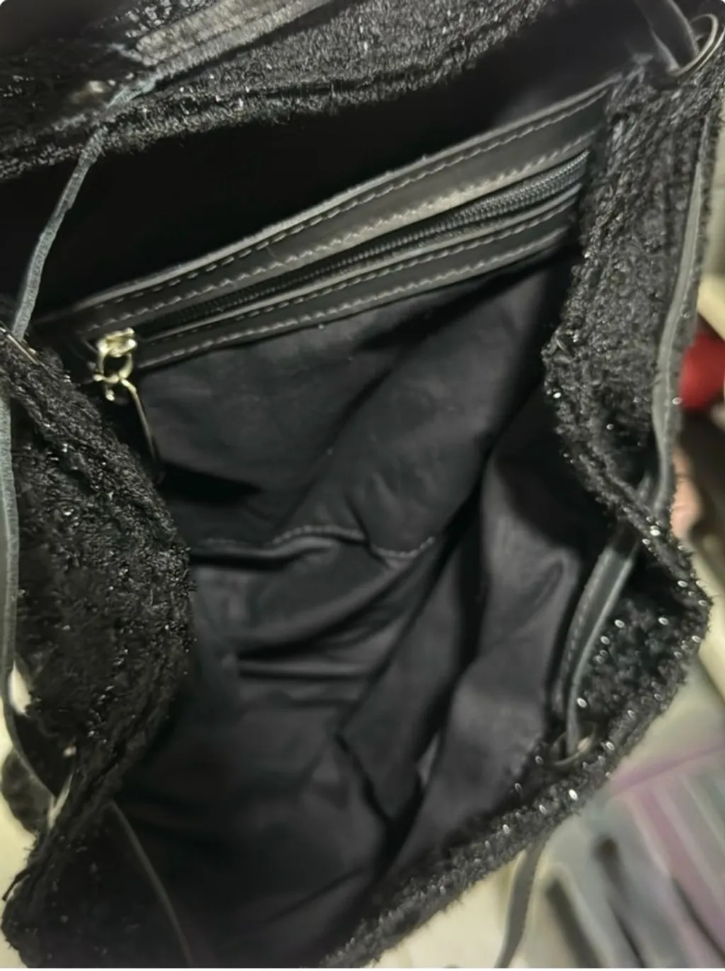 mochila tweed e couro