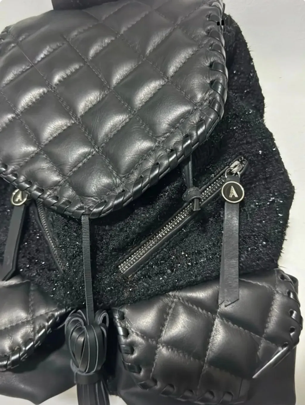 mochila tweed e couro