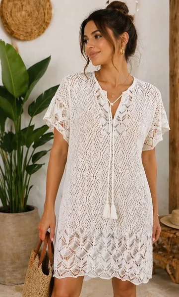 saída de praia shoulder tricot vazado