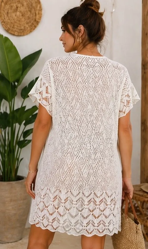 saída de praia shoulder tricot vazado