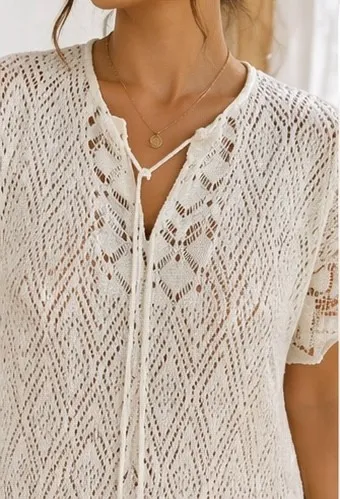 saída de praia shoulder tricot vazado