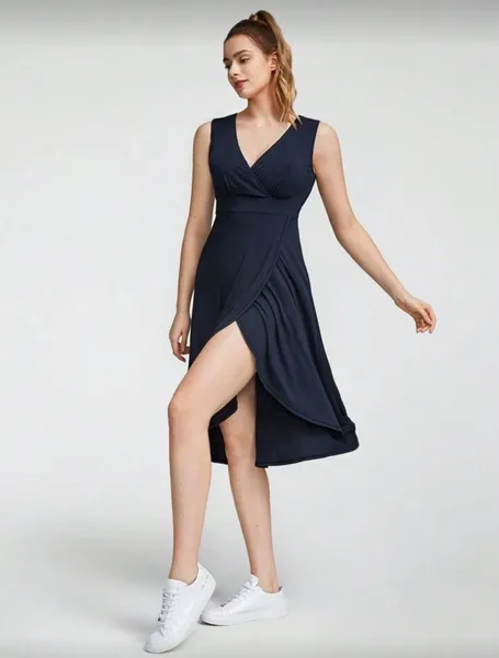 vestido shein azul marinho decote v