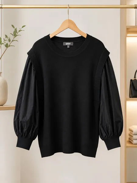 blusa dkny preta tricot e viscose