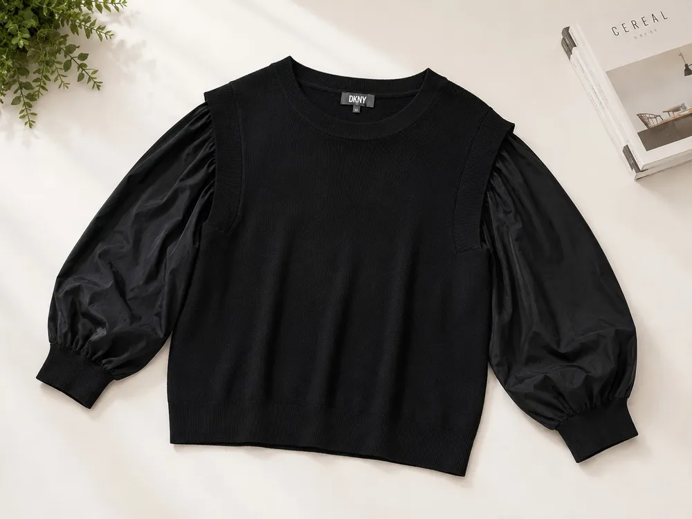 blusa dkny preta tricot e viscose