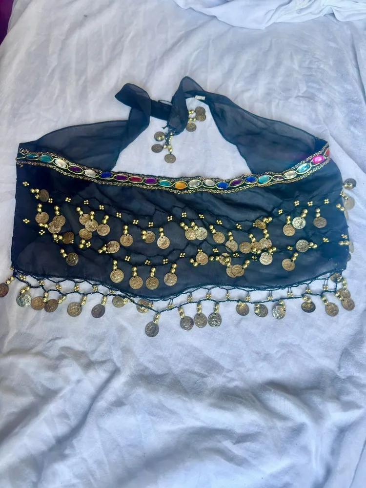 cinto dança do ventre preto com moedas