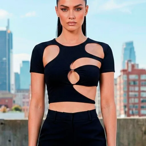 Cropped Preto Recortes Vazados Shein - Tam. P