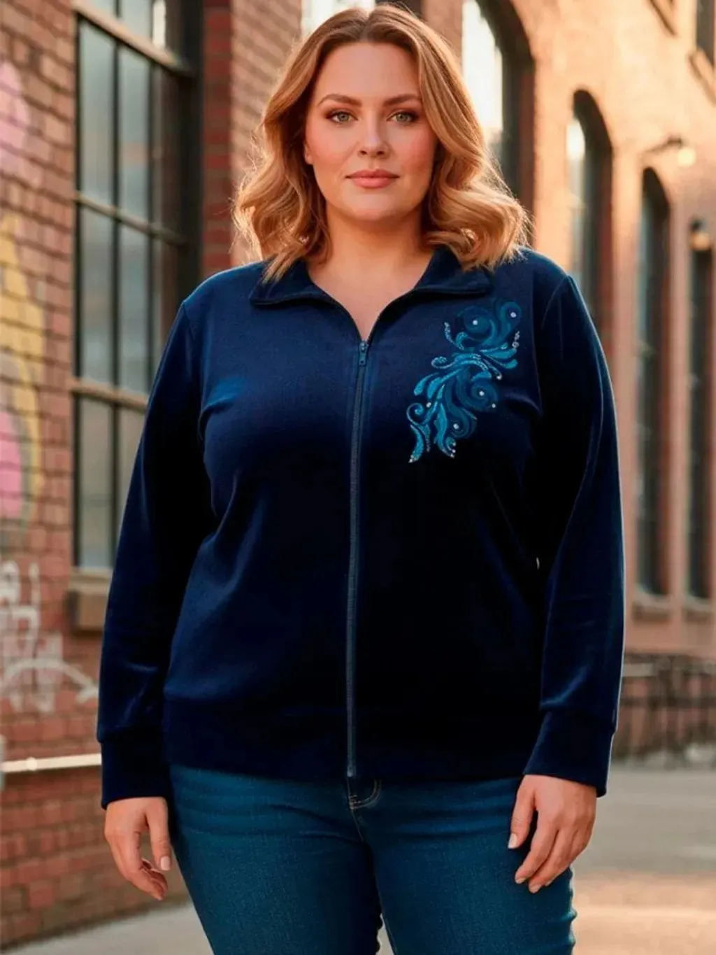 Jaqueta de Veludo com Bordado - Tam. GG