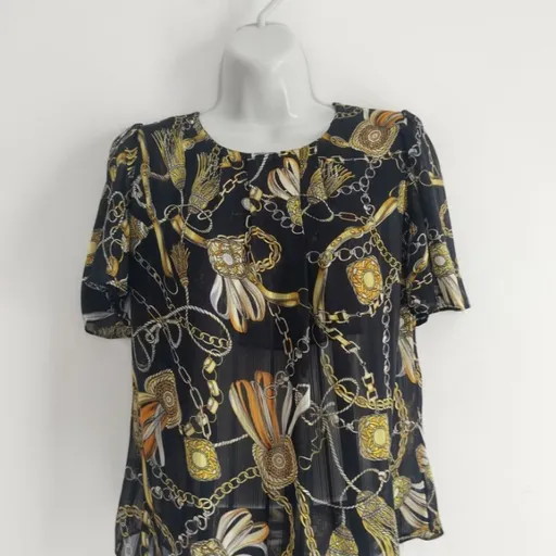 Blusa Estampada com Brilho Dourado - Tam. P