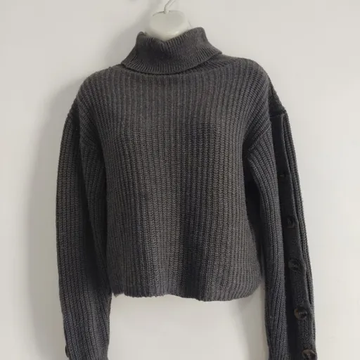Suéter Cropped Cinza Botões - Tam. M