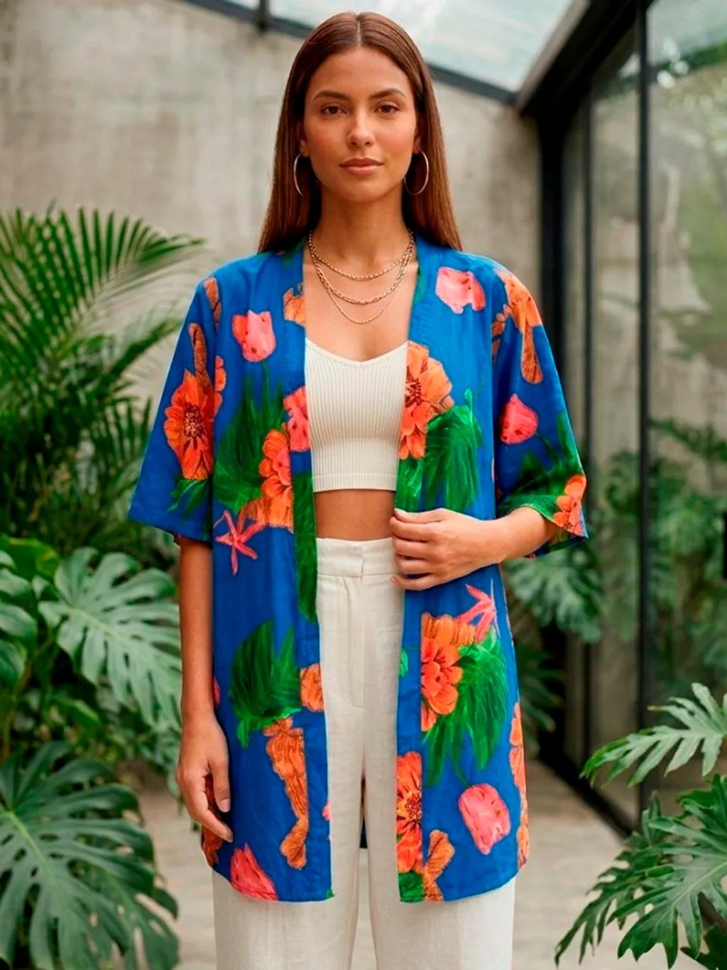 Kimono Azul Floral - Tam. M