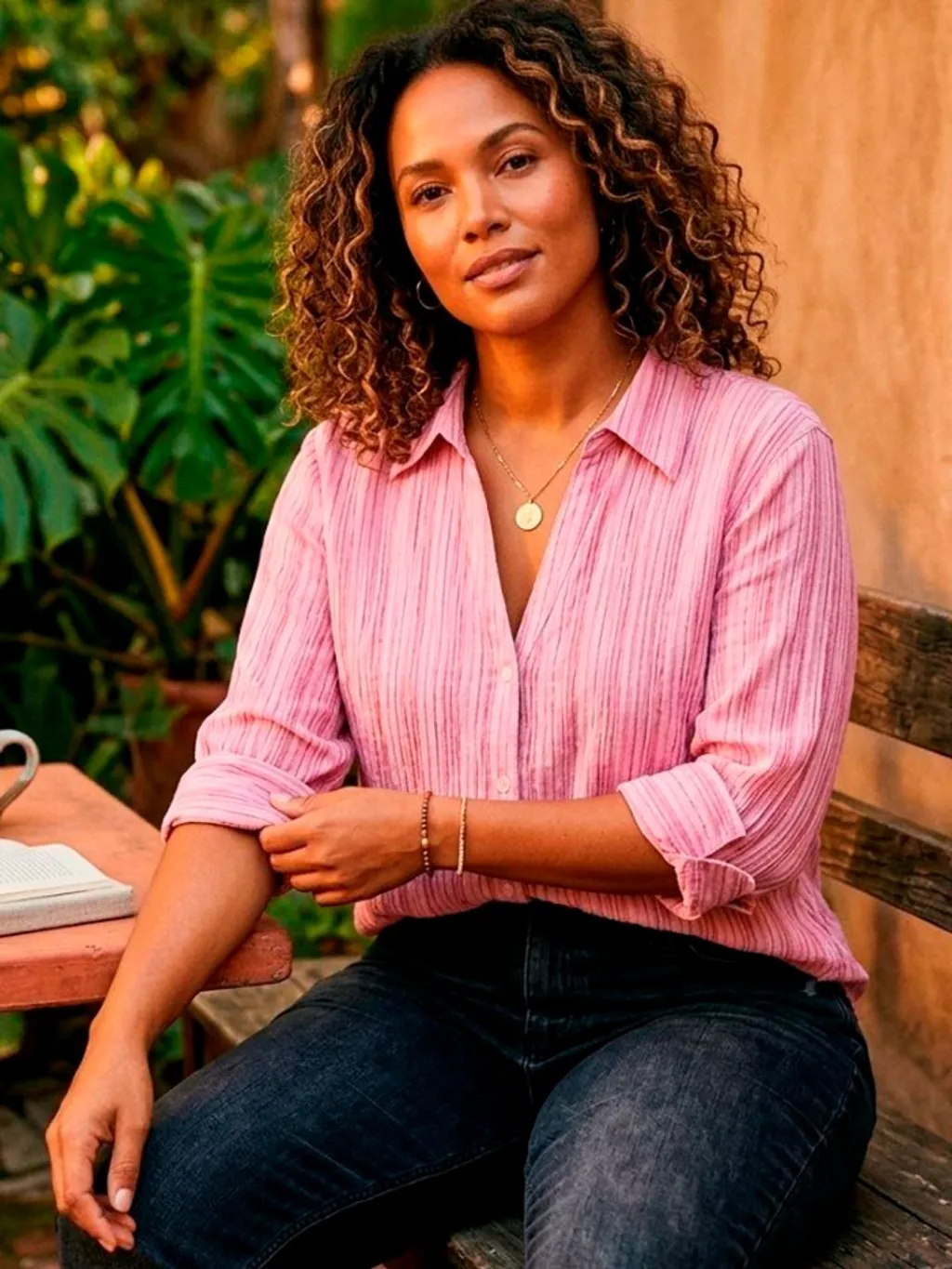 Camisa Rosa Listrada - Tam. G