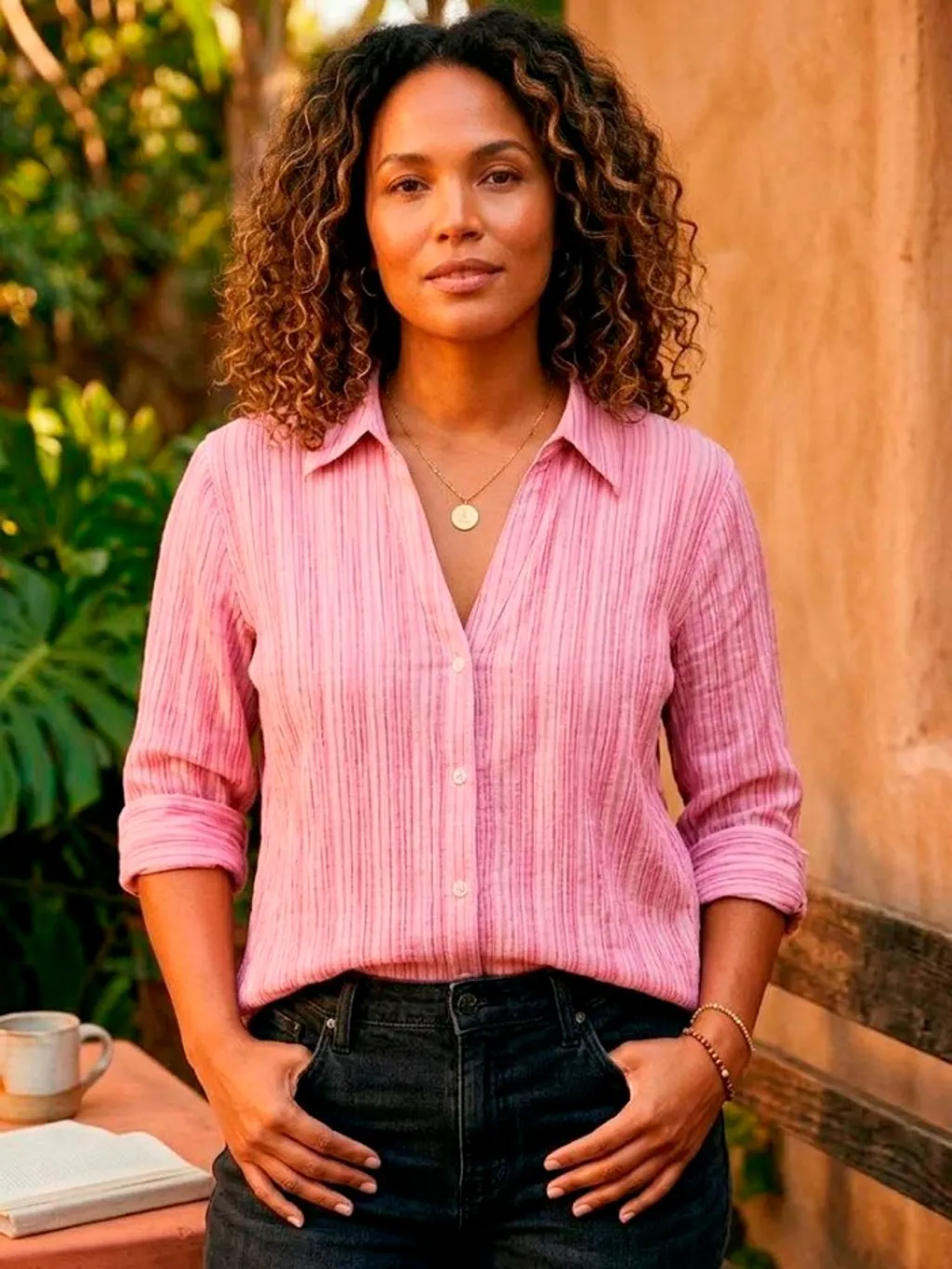 Camisa Rosa Listrada - Tam. G