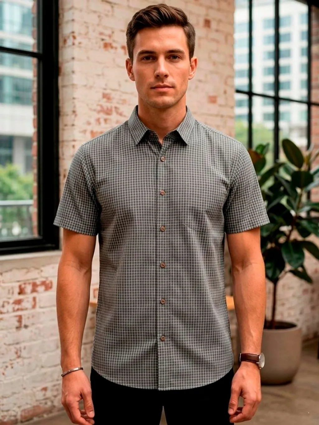 Camisa Manga Curta Masculina Xadrez - Tam. M