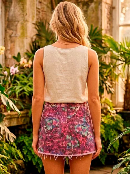 Saia Jeans Floral - Tam. 38
