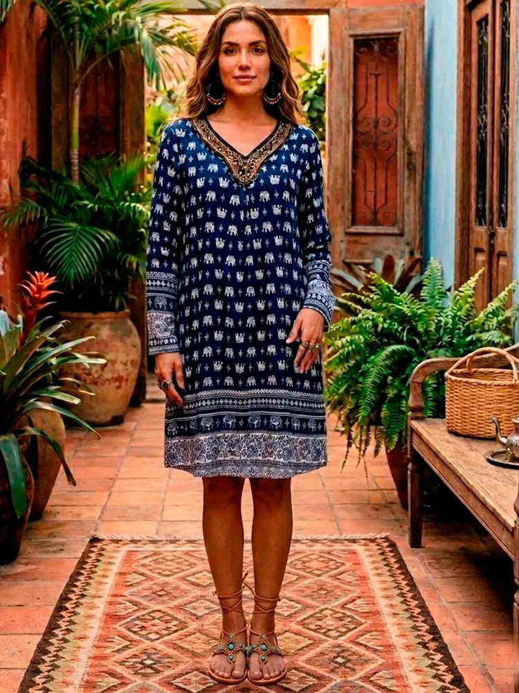 Vestido Túnica Indiano Pedraria - Tam. M