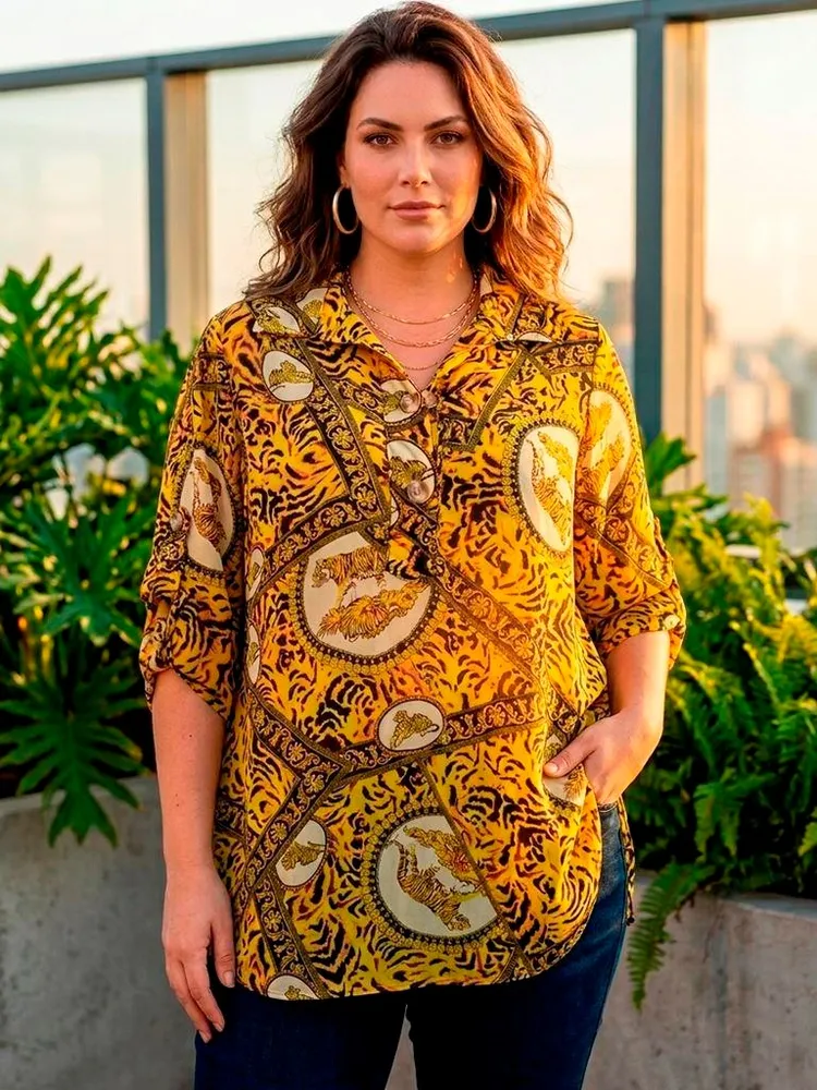 Camisa Amarela Estampada - Tam. G