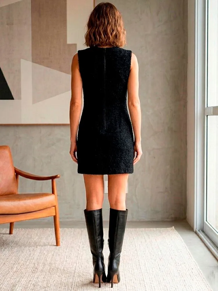 Vestido Preto de Lã Batida Importado - Tam. P