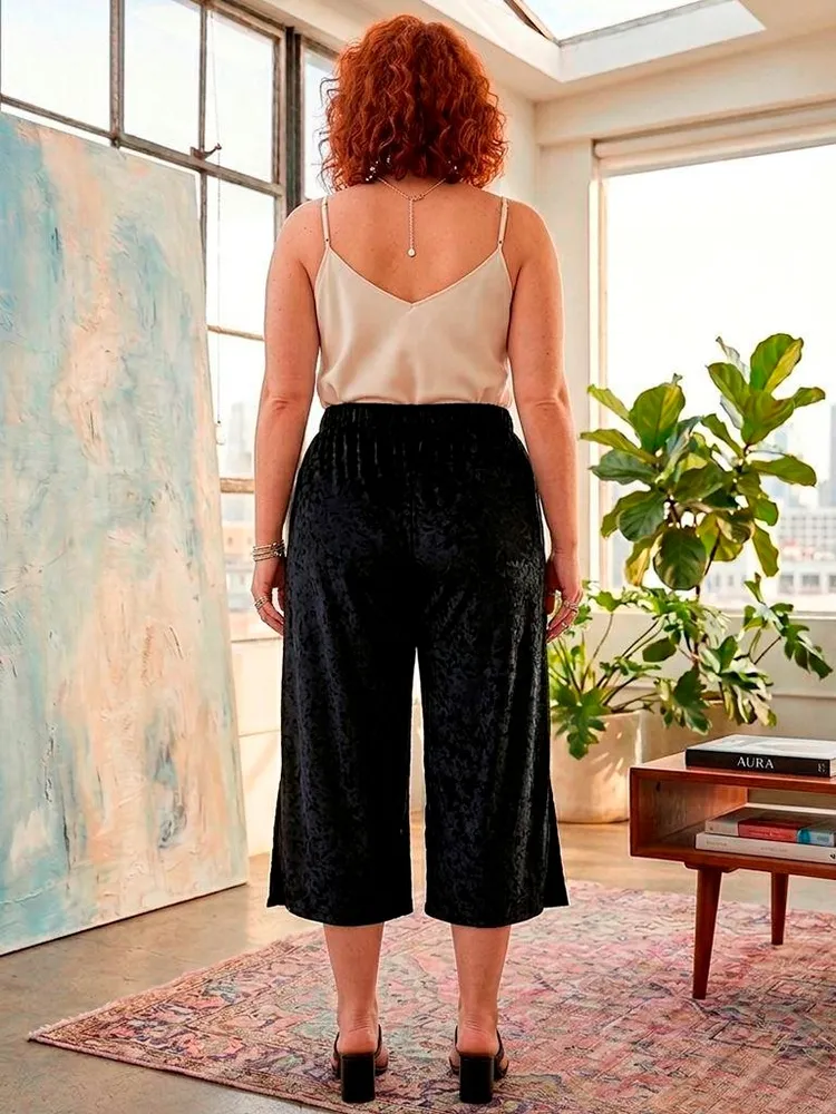 Calça de Veludo Fenda Pantacourt - Tam. G