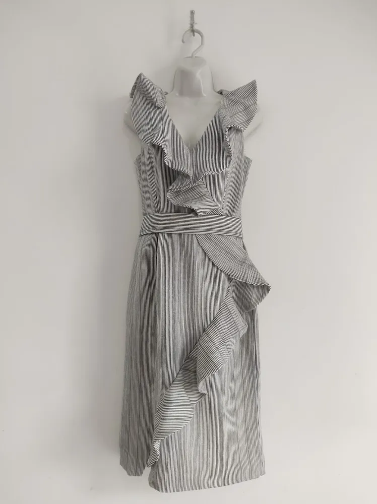 Vestido Listrado Midi Linho PatBo - Semi Novo - Tam. P