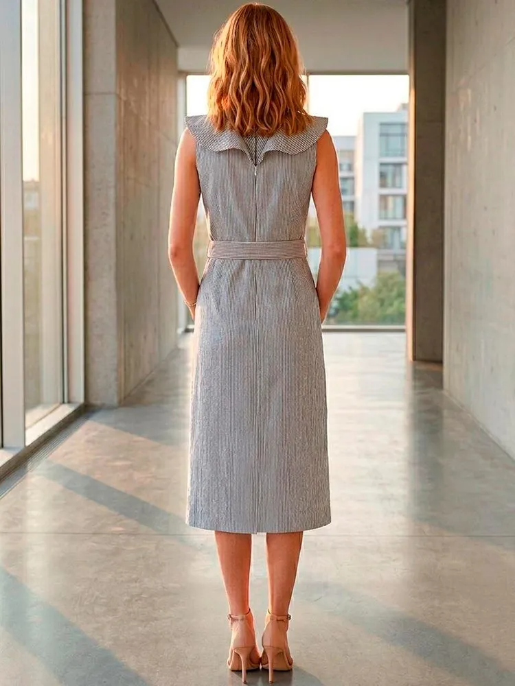 Vestido Listrado Midi Linho PatBo - Semi Novo - Tam. P