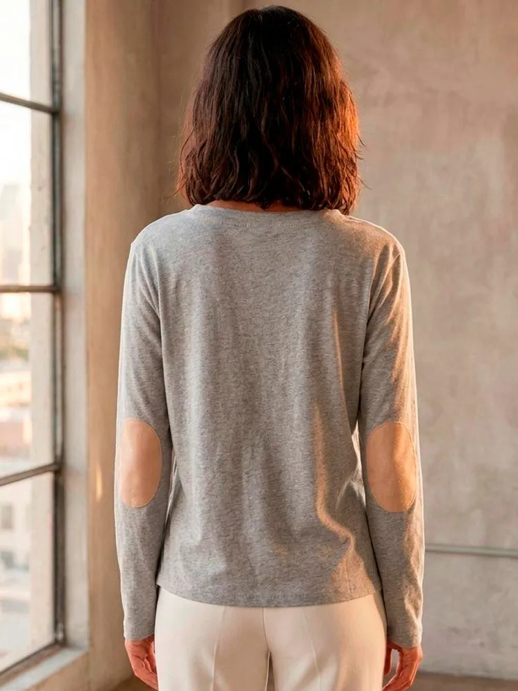 Blusa Cropped Manga Longa com Cotoveleiras - Tam. M