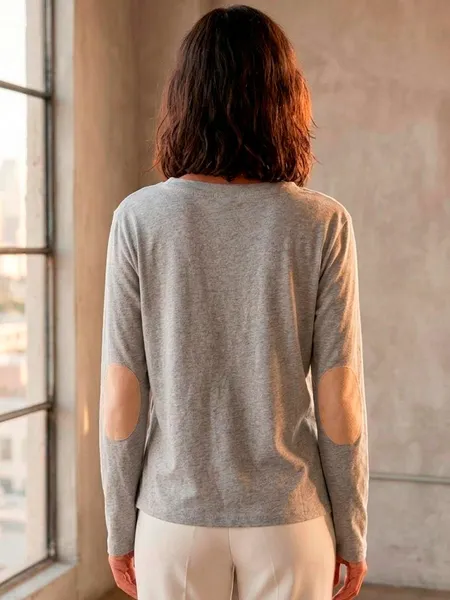 Blusa Cropped Manga Longa com Cotoveleiras - Tam. M