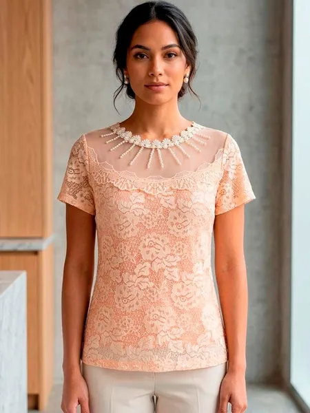 Blusa de Renda e Pérolas - Tam. P