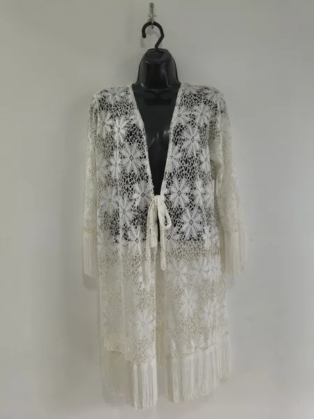 Kimono Alongado de Renda com Franjas - Tam. Único