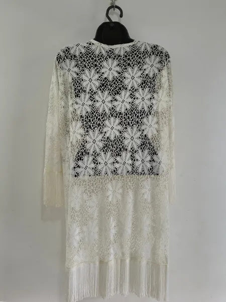 Kimono Alongado de Renda com Franjas - Tam. Único