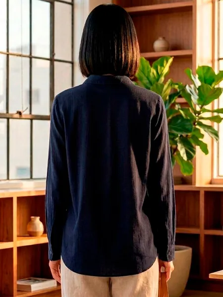 Camisa Azul Marinho de Viscolinho - Tam. P
