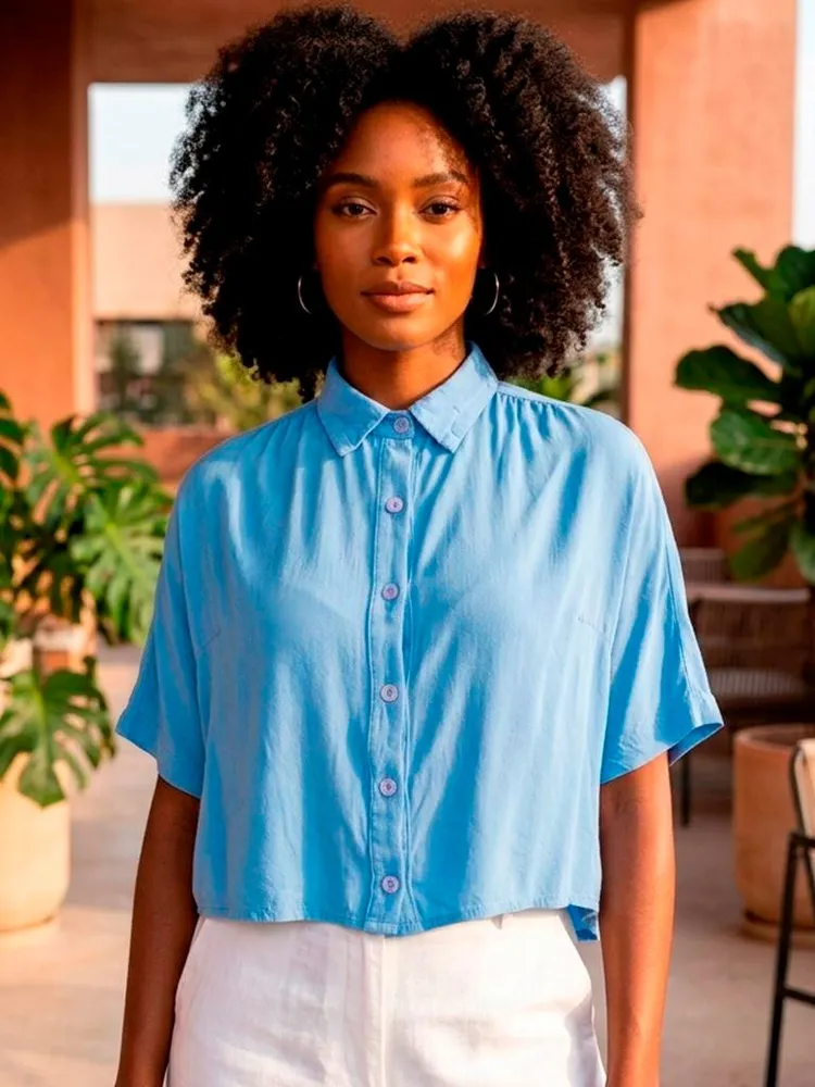 Camisa Cropped Azul - Tam. M
