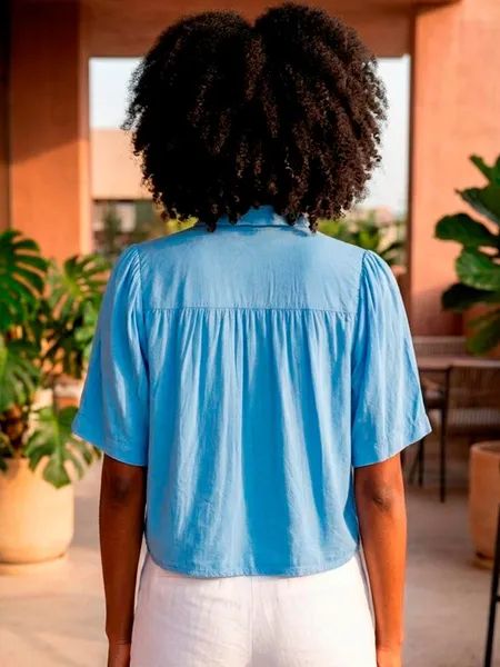 Camisa Cropped Azul - Tam. M