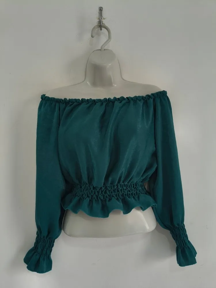 Cropped Ciganinha Verde Acetinado - Tam. M