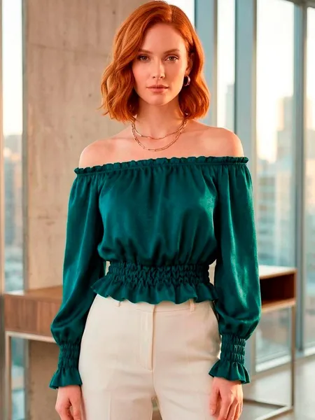 Cropped Ciganinha Verde Acetinado - Tam. M