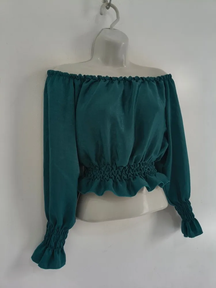 Cropped Ciganinha Verde Acetinado - Tam. M