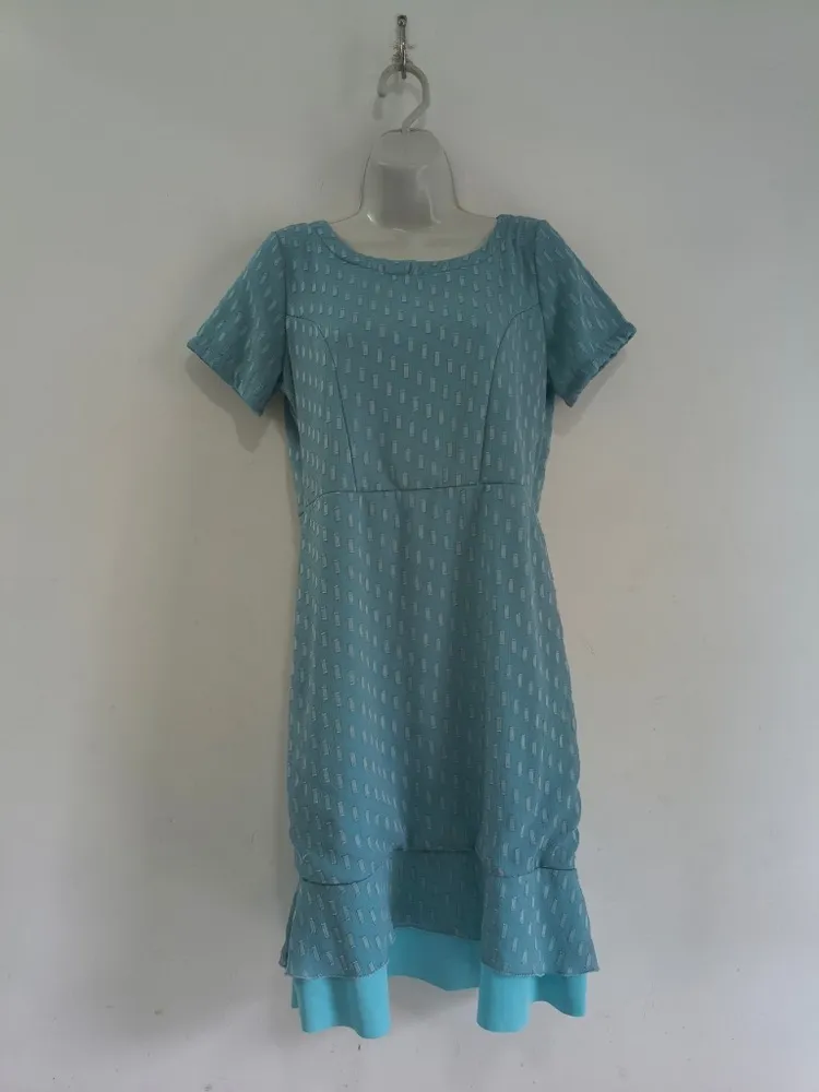 Vestido Azul Midi com Dourado Moda Evangélica- Tam. M